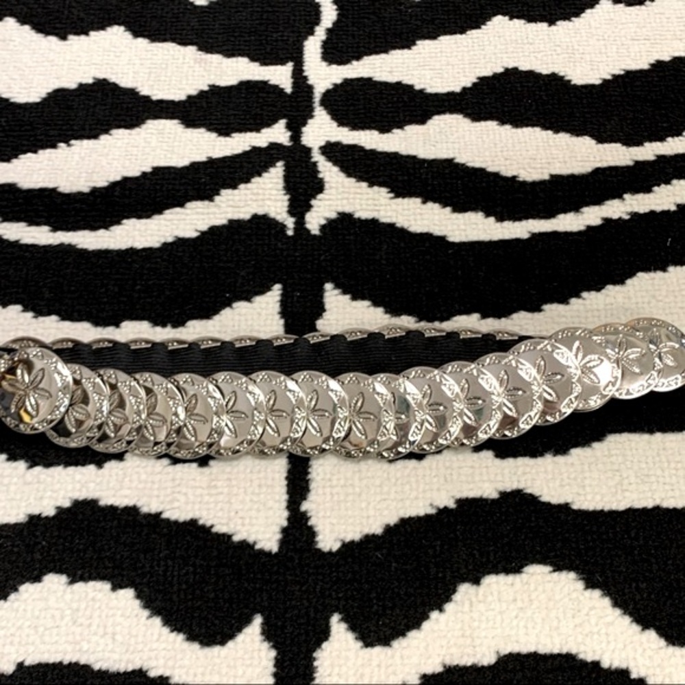 Silver Metal Medallion Mini Coin Concha Elastic Belt S-M